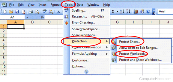 Protect in Excel 2003